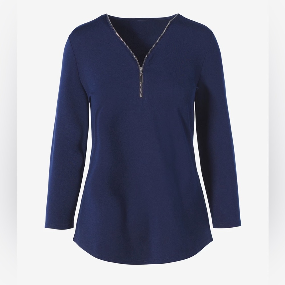 Chico’s size 3(XL/16) Navy Zip-Up Lightweight Ponte Top